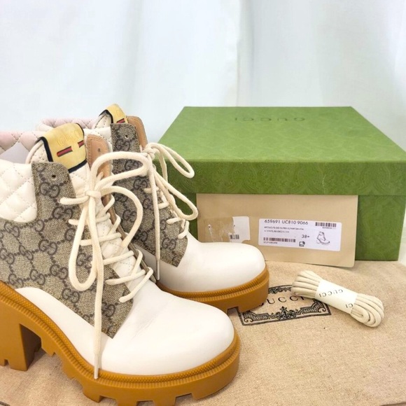 Gucci Apollo GG Monogram Heeled Lug Boots in White - Picture 1 of 14